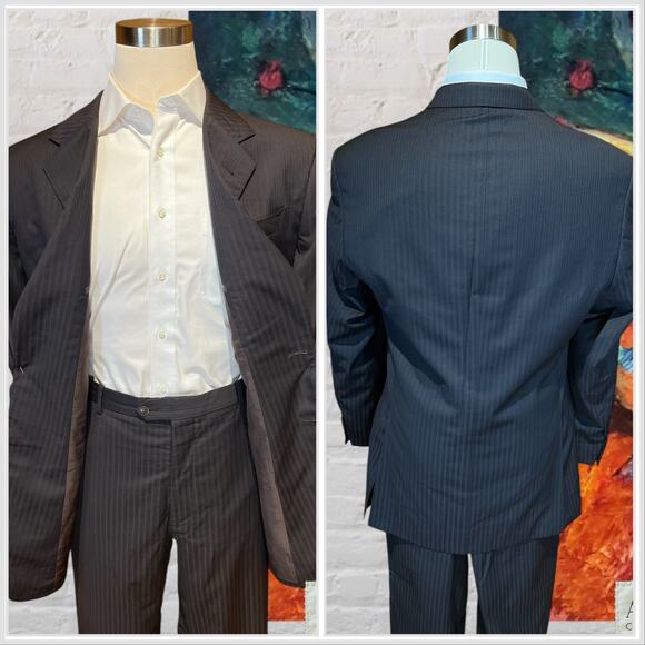 Armani Collezioni Mens 46L 39x31 Brown Black Stripe Designer Luxury Suit - Picture 5 of 16